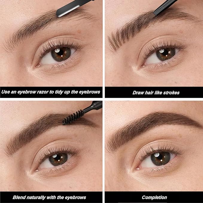 YOUNG VISION 3 in 1 Eyebrow Pencils for Women, Eye Brow Pen, Brush and Razor Trio, for Natural Hair-Like Brows, Easy to Color, Waterproof, Quick-Drying, Lasts All Day (Dark Brown)