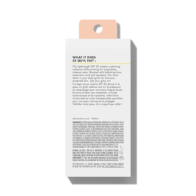 e.l.f. SKIN Suntouchable Whoa Glow SPF 30, Face Sunscreen & Makeup Primer with Hyaluronic Acid, Vegan & Cruelty-Free, Sunlight