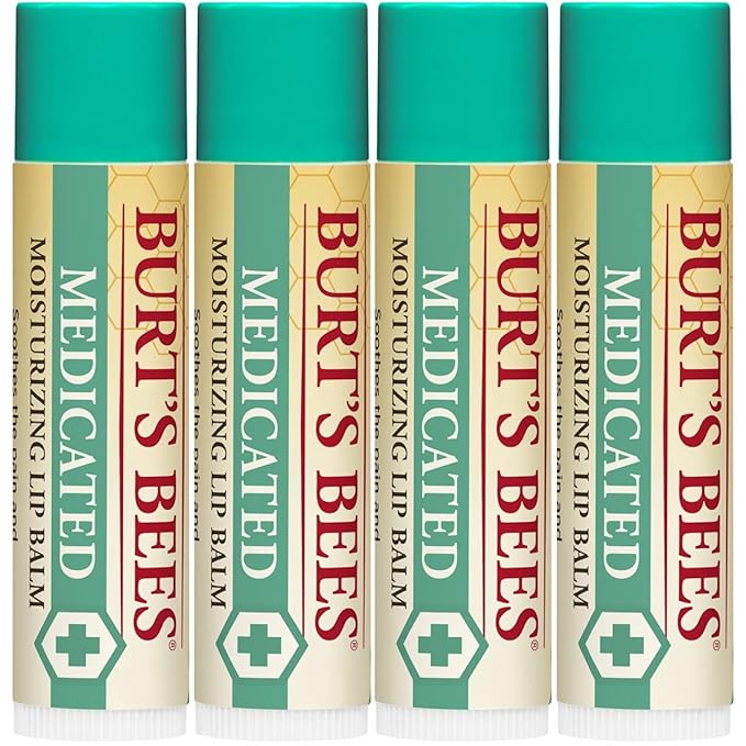 Burt's Bees Medicated Lip Balm, With Eucalyptus Oil and Menthol, Tint-Free, Natural Origin Lip Care, 4 Tubes, 0.15 oz. (Pack of 12)