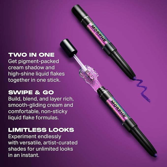 Morphe Mixed Signals Dual-Ended Eyeshadow Stick - Cream Eyeshadow Pigment & Chrome Liquid Flakes for Bold, Layered Eye Makeup Looks - Flirtatious/Faithful (0.028 oz)