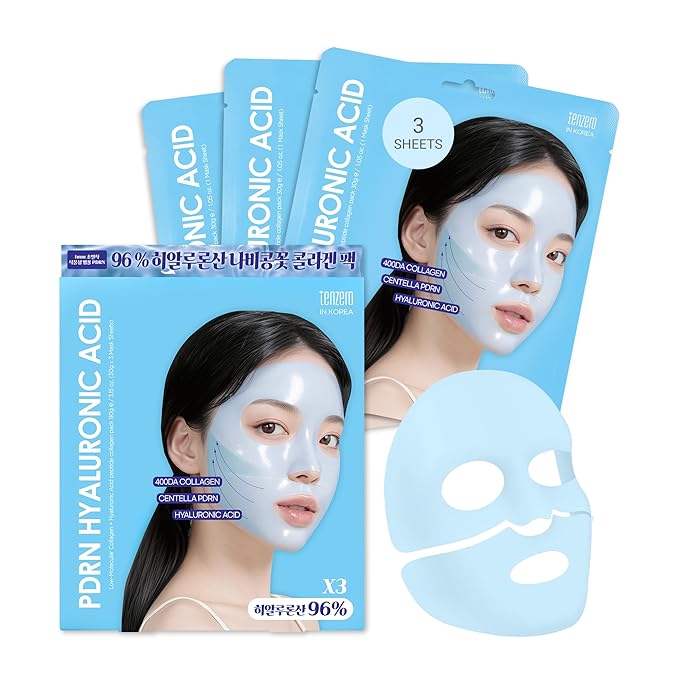 tenzero Watery Hyaluronic Acid PDRN Mask Pack (3 Sheets x 30g), Overnight Hydrogel Mask, Deep Hydrating, Elasticity Enhancing, Soothing For Sensitive Skin with Centella PDRN, Hyaluronic Acid