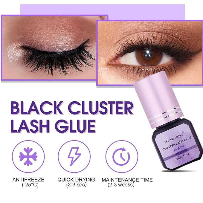 Cluster Lash Glue Black 2-3s Fast Drying,Long Lasting Strong Hold,Waterproof,DIY Individual lash Extension-glue by Wendy Lashes（5ML）