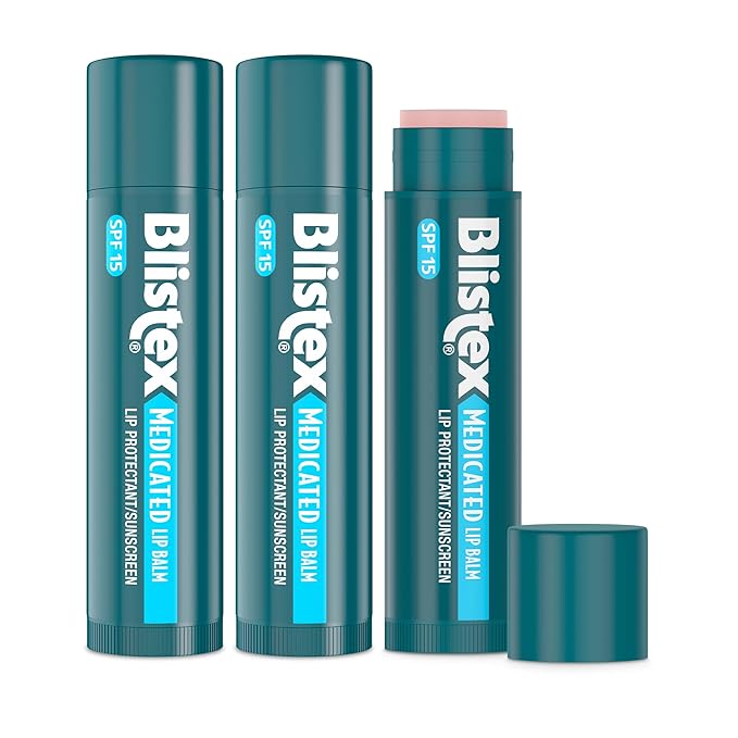 Blistex Medicated Lip Balm, 0.15 Ounce, Prevent Dryness & Chapping, SPF 15 Sun Protection, Seals in Moisture, Hydrating Lip Balm, Easy Glide Formula for Full Coverage, 3 Count, (Pack of 2)