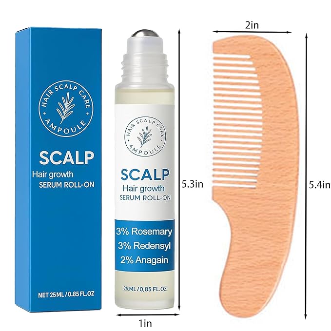Hair Growth Roll On, Rosemary Hair Growth Serum, Advanced Hair Growth Roll-On Serum, Thicker & Stronger Hair, Nourishes Scalp & Roots for All Hair, Women and Men (3pcs)