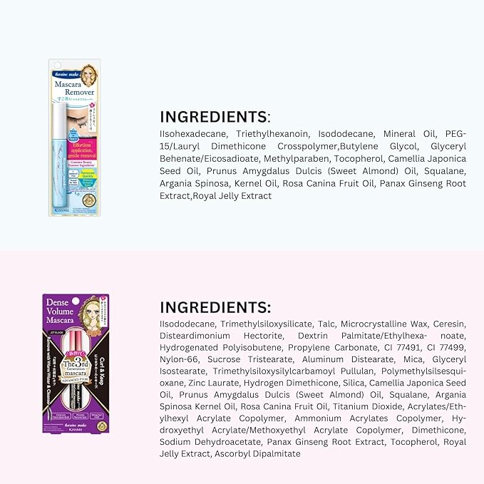 HEROINE MAKE by KISSME Tubing Mascara Waterproof & Long-lasting, Volumizing & Curl with Curvy Brush with 6 Natural Serums for Sensitive Skin + Gentle Mascara Remover Oil Free, 2 Set
