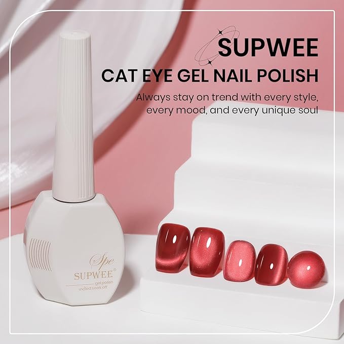 Red Cat Eye Gel Nail Polish, 15ML Jelly Glass Cateye Gel Polish with Magnet Moonlight Shimmer Glitter Magnetic Nail Polish Soak Off Salon DIY at Home