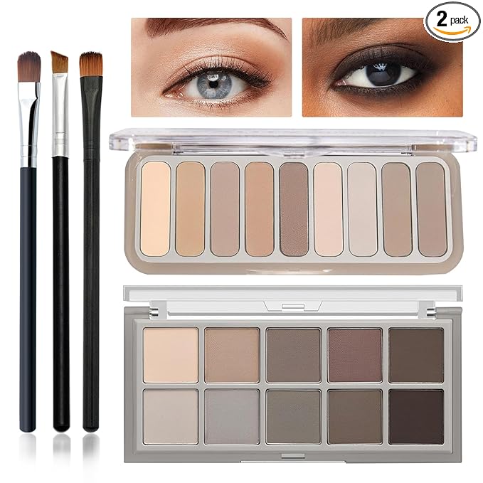 2PCS Naked Eyeshadow Palette Makeup Set with Brush,Natural Flawless Eye Shadow Palette Makeup,Highly Pigmented Neutral Nude Eye Shadow Palette,Waterproof Matte Eyeshadow Palette