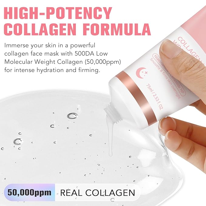 Collagen Night Wrapping Mask, Collagen Face Mask, Collagen Sleeping Mask, Collagen Facial Mask for Elasticity & Hydration, Hydrates and Tightens Skin, Reduces Sagging