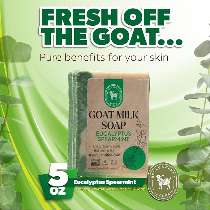 Honey Sweetie Acres Eucalyptus Spearmint Goat Milk Soap - Handmade 5 oz Bar, Made with Natural Ingredients, Moisturizing & Gentle, Made in the USA