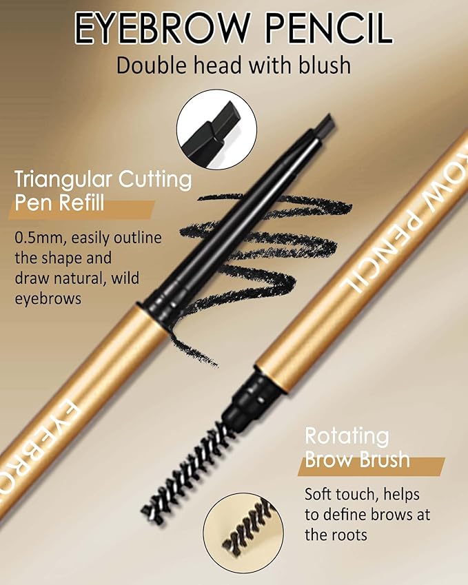 Black Eyebrow Pencil, 12Pcs Black Ultra-Fine Retractable Eye Brow Pencil,Long-Lasting Waterproof Eyebrow Tint Pen Kit for Define Shape and Fill Brow,Women's Mother's Day Makeup Gift Set for Women-01