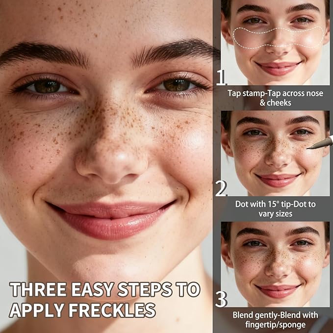 UCANBE 2PCS Dual-Ended Freckle Pen & Freckle Stamp - Precise 15° Curved Tip Makeup Waterproof & Smudge Proof, Long Lasting Faux Freckles Pencils (01 Light Brown)