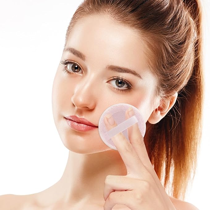 Sibba 12 Pcs Loose Powder Make Up Puff Pink Cotton Pads Face Body Makeup Velour with Ribbon Applicators Setting Round Make Up Eyeshadow Concealer Cosmetics Sponge