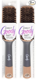 Goody Detangle It Boar Bristle Hair Brush, Use as a Detangling or Styling Brush, Conditions & Boosts Shine, Helps Tackle Knots & Reduce Frizz, For Wet or Dry Hair, Brown/Grey (Pack of 2)