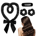 Heatless Curls Overnight Headbands for Women, Hair Rollers with Scrunchies and Clip, Soft Velvet Heatless Hair Curler for Long Hair, No Heat Damage to Hair (Black)