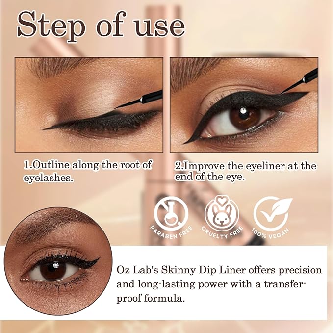 Skinny Dip Liquid Eyeliner - Matte Black, 24H Long-Lasting, Smudge-Proof, Precision Dip Brush Tip, Quick-Dry Formula, Cruelty-Free Eye Makeup for Cat Eye & Winged Looks