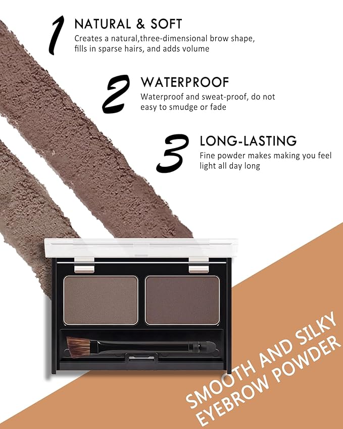 Eyebrow Powder Kit-Waterproof Two Colors Brow Powder Tinted Palette Long Lasting Up to 16H,Taupe/Brown Brow Filler Defined&Sculpt Natural Eyebrow Makeup for Sparse Brow with Brow Brush&Razor-02