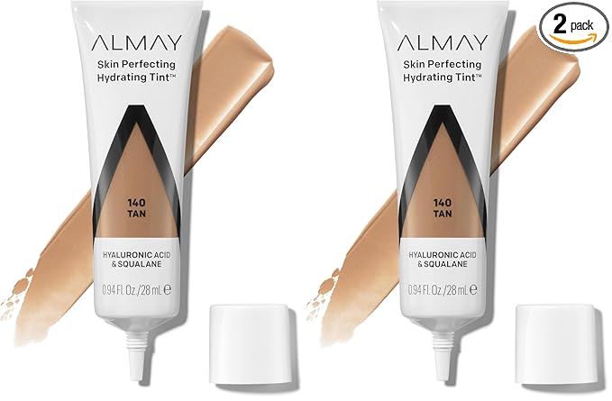 Almay Hydrating Liquid Foundation Tint, Lightweight with Light Coverage, Naturally Dewy Finish, Hypoallergenic, Dermatologist TestedFragrance Free, 140 Tan, 0.94 fl oz. (Pack of 2)