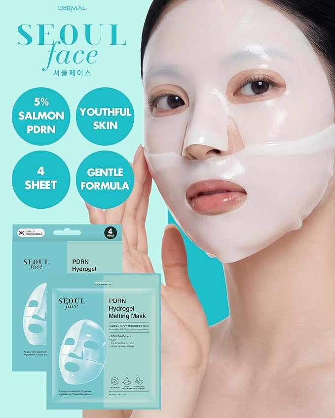 DERMAL SEOUL FACE PDRN Hydrogel Melting Mask 4ea - Korean Overnight Face Mask with 5% Salmon PDRN - Skin Barrier Repair, Regeneration & Sensitive Skin Care - Korean Skincare