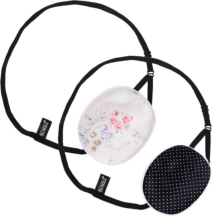 eZAKKA 2 Pieces Silk Eye Patch Medical Eye Patch for Adult Women Elastic Lazy Adjustable Single Eyepatch with Elastic Strap (L, Floral+Black Polka Dots)