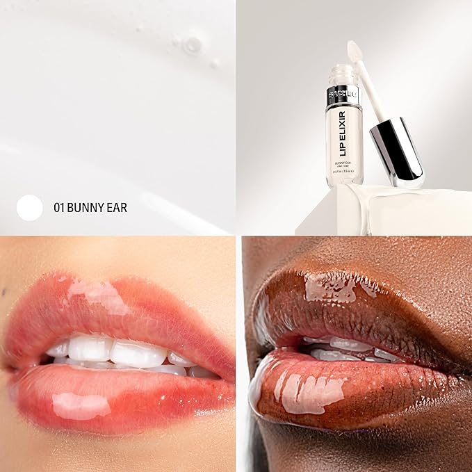 Sacheu Lip Elixir Nourishing and Hydrating Lipgloss — Moisturizing Plumping Lip Gloss Enriched with Collagen, Non-Sticky Lip Color Smooth High-Shine Finish, Vegan & Cruelty-Free, Clear & Sheer Pink