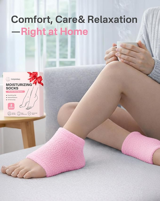 Moisturizing Socks Women, Feather Yarn Gel Socks, Foot Moisturizing Socks(Size 9-11) Deeply Hydrating for Dry, Cracked Heels, Silicone Socks for Women, Perfect Galentines Day Gifts, 1 Pair (Heel-Pink)
