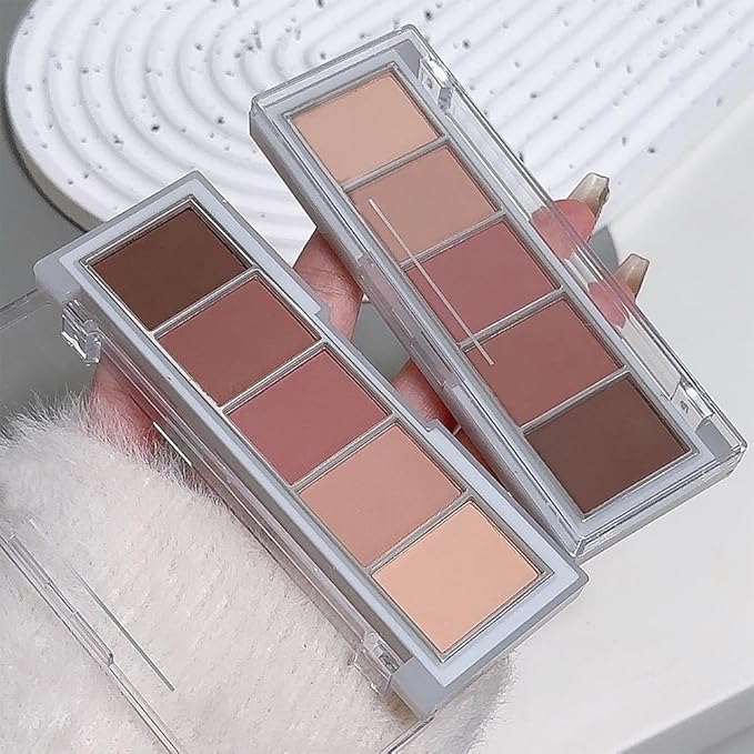 Matte Neutral Eyeshadow Palette 5 Shades, Highly Pigmented Blendable Warm Nude Pink Brown Eye Shadow Palette Makeup, Everyday Natural Look for Beginners, Long Lasting Travel Size 04#