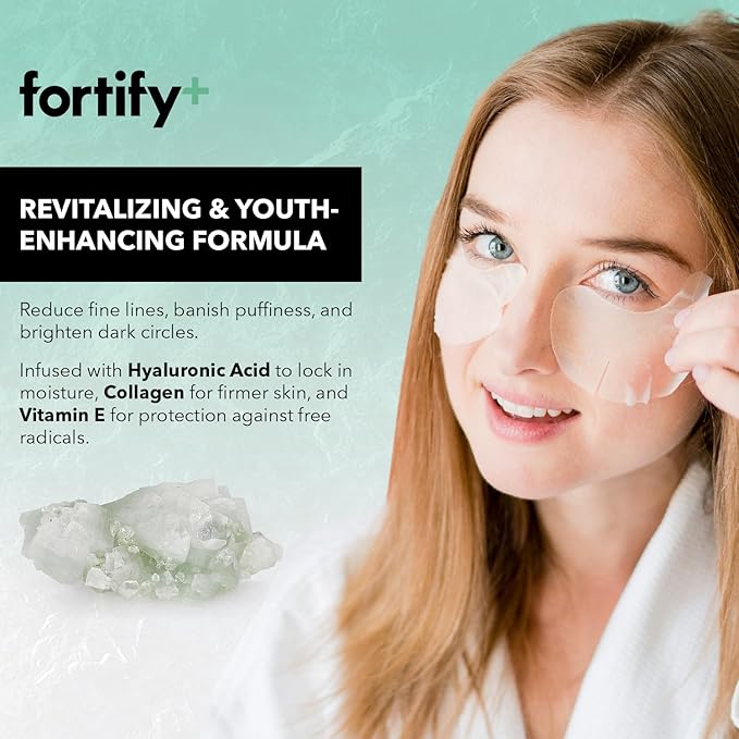 Fortify Skincare Under Eye Patches For Puffy Eyes and Dark Circles - Dermatologist Tested Anti-Aging - Ultra Hydrating, Anti Wrinkle Patches - Natural, Vegan, Clean Beauty, Korean Skin Care - 20 Pairs