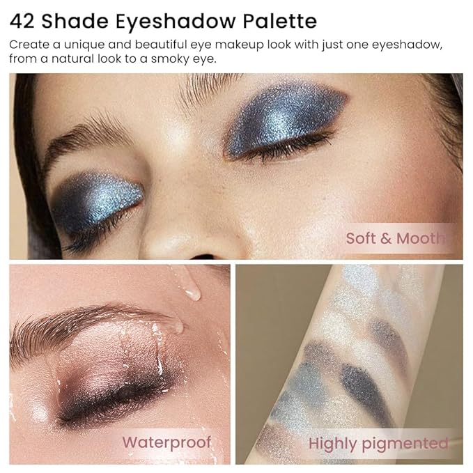 CAKAILA 42 Colors Smokey Eye Shadow Makeup Palette,Nude White Black Grey Brown Matte Shimmer eutral Natural Eyeshadow,Waterproof, Long Lasting Naturing-Looking