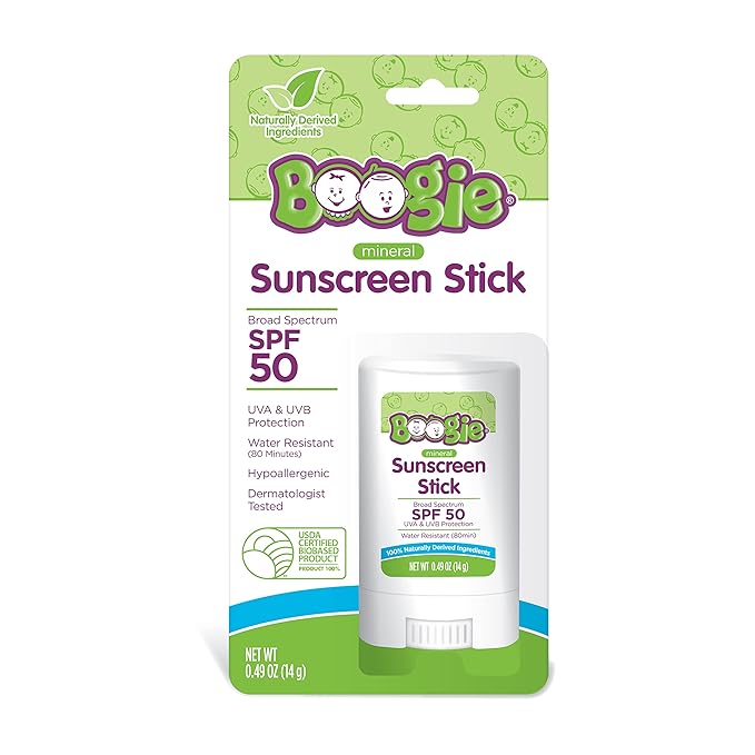 Boogie Mineral Sunscreen Stick SPF 50 - (3 Pack) 0.49 oz - Sunscreen for Kids - Broad Spectrum UVA & UVB Protection - Water Resistant - Hypoallergenic - 100% Naturally Derived Ingredients