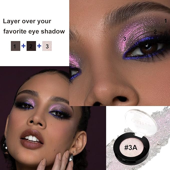 Afflano Glitter Eyeshadow Sparkle Shimmer Eye shadow Makeup, Intense Color Shifting Duo Chrome Eyeshadow, Holographic High Pigmented Multichrome Eye shadow, Chameleon Pink Face Highlighter Makeup