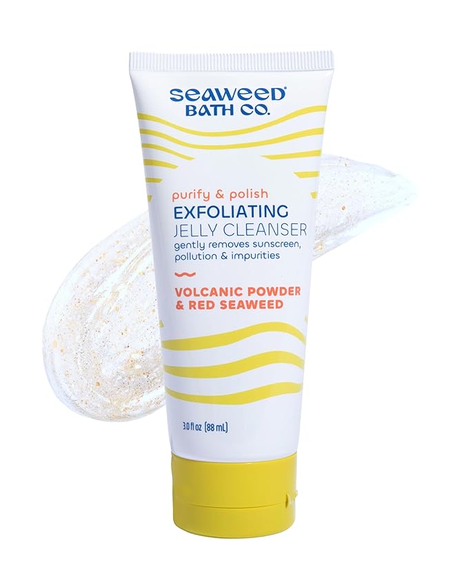 Seaweed Bath Co. Exfoliating Jelly Face Cleanser - Gentle Daily Face Wash and Scrub for Cleansing and Exfoliating Skin - Natural Facial Cleanser with Seaweed and Volcanic Powder for Radiant Glow, 3 oz