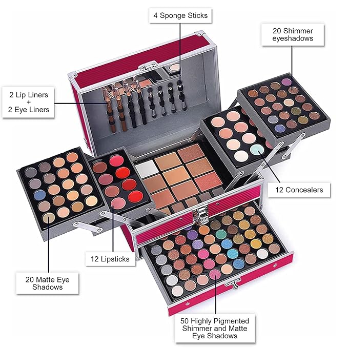 UNIFULL 132 Color All In One Makeup Kit for Women & Girls, Professional Full Set Including Eyeshadow, Lipstick, Concealer, Lip Gloss, Eyeliner, Mascara, Makeup Brushes (006N1-Pink)