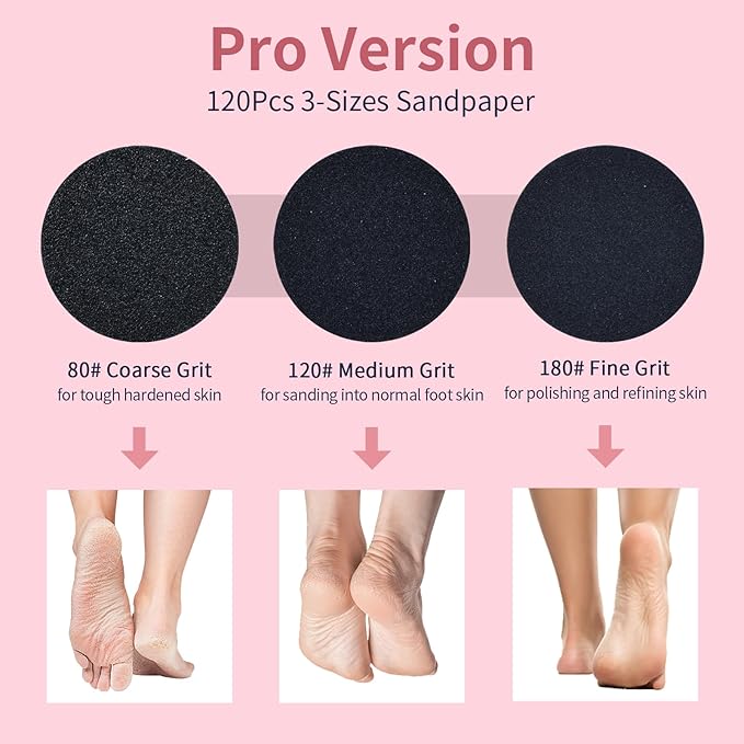 APRELM Electric Foot Callus Remover with 3-Sizes 120Pcs Sandpaper Discs, 4.8IN Longer Professional Callus Remover for Feet, Pedicure Tools Foot File for Dead Skin
