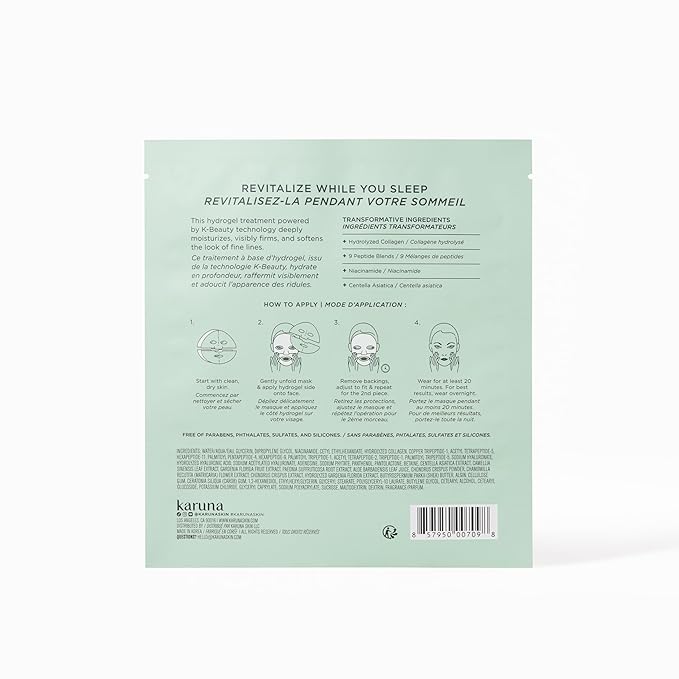 Karuna Skin - COLLAGEN Face Mask Sheets, Hydrogel 2-Piece Facial Mask, Age-Defying, Hydrating, Rejuvenating & Moisturizing Skin Care Essential That Targets Fine Lines & Wrinkles, 1 Pack