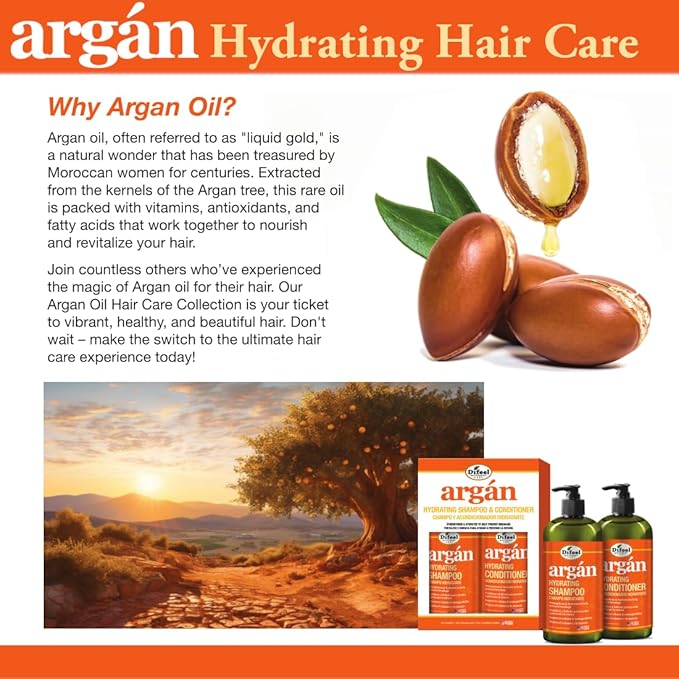 Difeel Argan Hydrating Shampoo 33.8 oz. - Natural Sulfate Free Argan Oil Shampoo for Hair