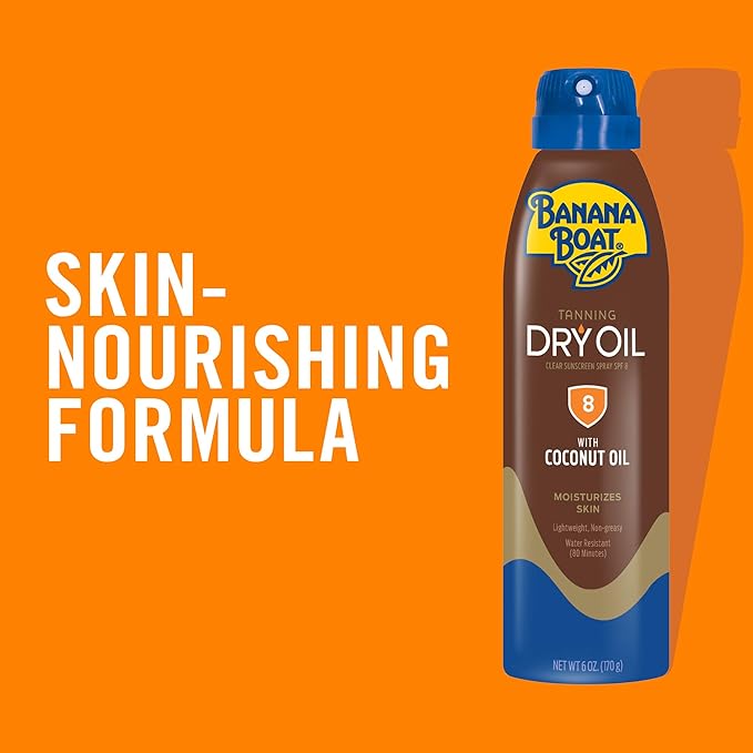 Banana Boat Dry Oil Tanning Spray Sunscreen SPF 8, 6oz | Sun Tanning Oil with SPF 8 Sunscreen, Oxybenzone-Free, 6oz (Pack of 3)