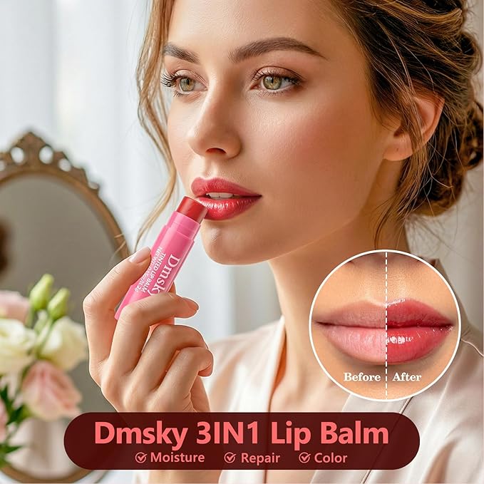 Dmsky 16 Pack Fruity Tinted Lip Balm Bulk,3-In-1 Moisture,Repair and Color Lip Tint Stain,8 Assorted Flavors Lip Balms & Moisturizers Bulk Gifts for Women,0.15 OZ Natural Lip Balm Tinted with Beeswax