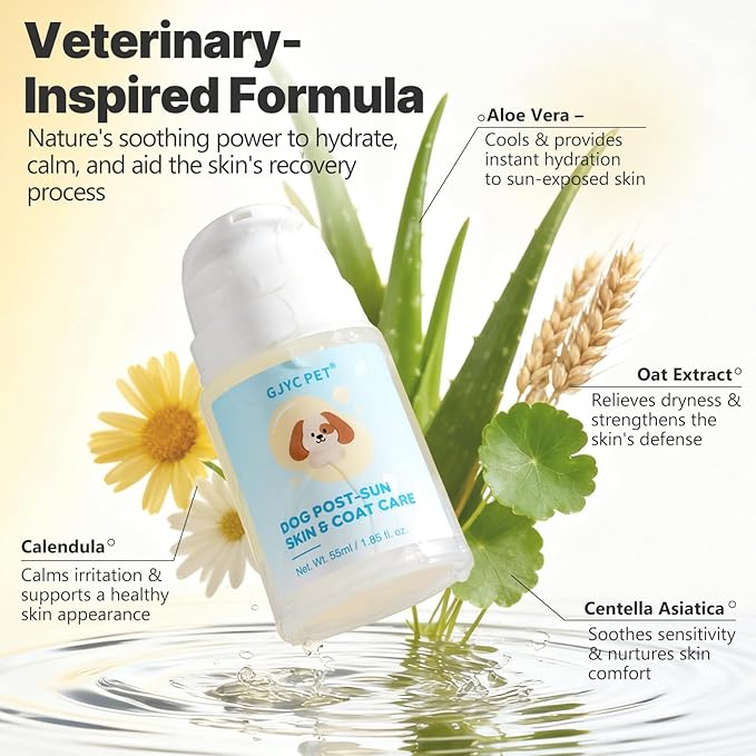 Dog Post-Sun Recovery Serum - Soothes Hot Spots, Redness & Sun Discomfort | Repairs Moisture Barrier with Ceramides | For Ears, Belly & Paws | Fast-Absorbing Formula (1.85 fl oz)