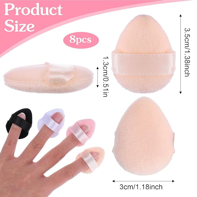 TIESOME 8Pcs Mini Powder Puff, 4 Colors Finger Powder Puff Small Powder Finger Puffs Triangle Makeup Puffs for Foundation Setting Cushion Puff for Women Girls
