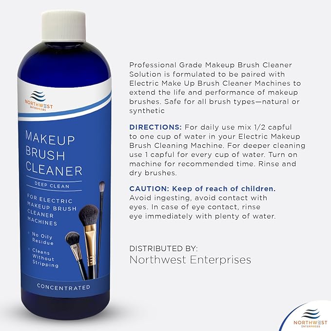 NORTHWEST ENTERPRISES Makeup Brush Cleaner Solution for Electric Makeup Brush Cleaner Machines - Professional Grade (8 ounces)