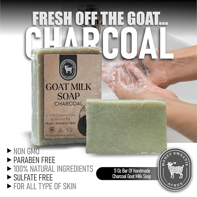 Honey Sweetie Acres 2-Pack Charcoal Goat Milk Soap - Handmade 5 oz Bar, Made with Natural Ingredients, Moisturizing & Gentle, Made in the USA