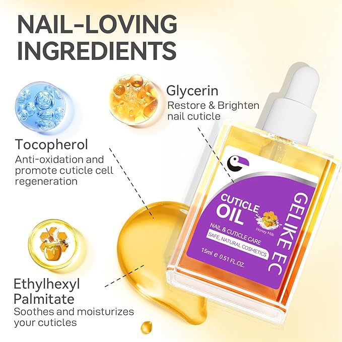 gelike ec Nail Cuticle Oil - Honey Milk Scent Dual Color Nail Moisturizing With Natural Jojoba Vitamin B & E for Nail Bed ＆ Damaged Nails Repair Treatment - Cuticle Cream for Nail Growth and Strength