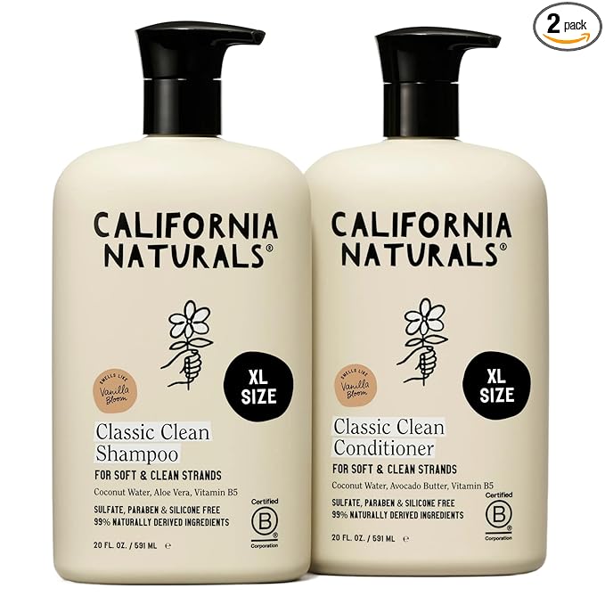California Naturals Classic Clean Vanilla Bloom Shampoo & Conditioner Set, Natural, Vegan, Cruelty, Silicone, Paraben, and Sulfate Free Shampoo, All Hair Types, 20 Fl Oz (Pack of 2)