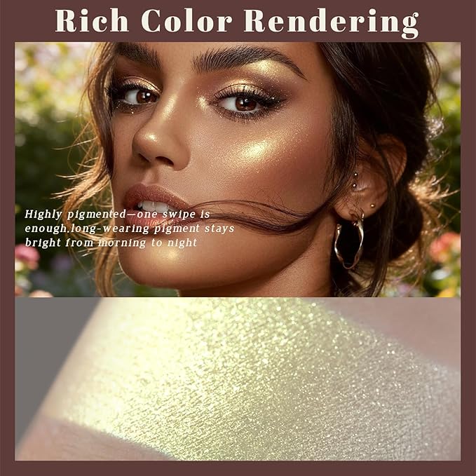 Noerrors Duochrome Champagne Gold Glitter Eyeshadow Palette, Holographic Chameleon Rich Color Shimmer Metallic Eye Shadow, Color Shift Sparkle Eye Brightener Palette Fairy Makeup for Rave Concert#03