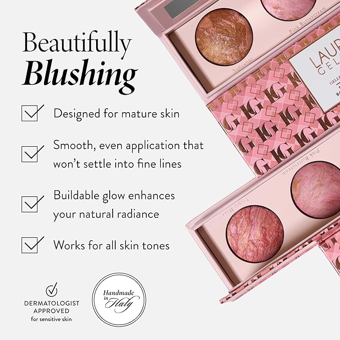 LAURA GELLER NEW YORK Geller's Greatest Blush Crush Baked Blush Trio - Sunswept, Pink Buttercream, Tropic Hues - Blush-n-Brighten Marbleized Blush Palette - All Skin Tones