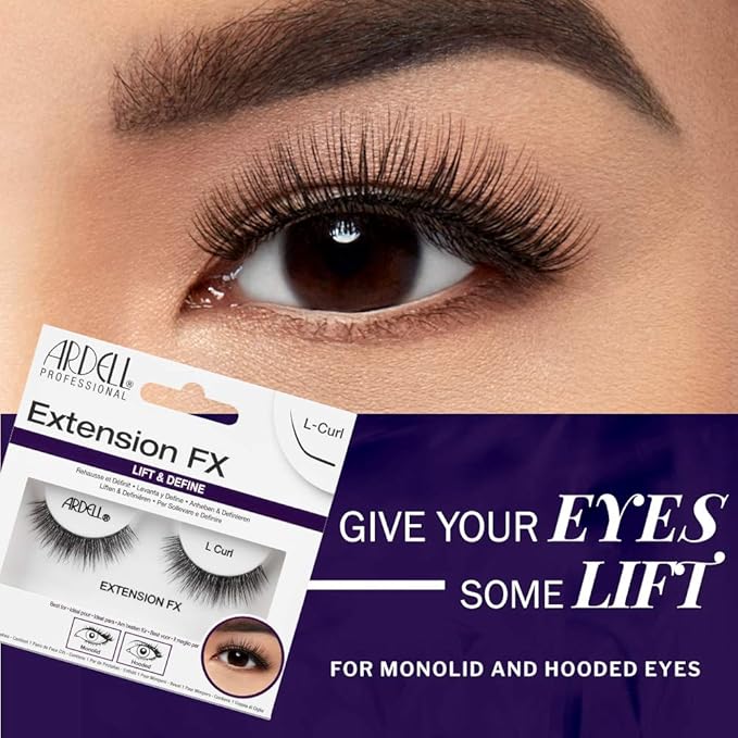 Ardell Lash Extension FX L Curl Lashes – Lift & Define Eyelashes, Natural for Hooded Eyes, Reusable Eye Lash, 4 Pack