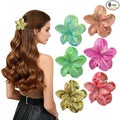 Hawaiian Flower Hair Clips for Women, Tropical Plumeria Hibiscus Claw Clips for Thick/Thin Hair, Non-Slip Large Hair Claws for Women Girls, Beach Vacation Hair Accessories 6 Pcs