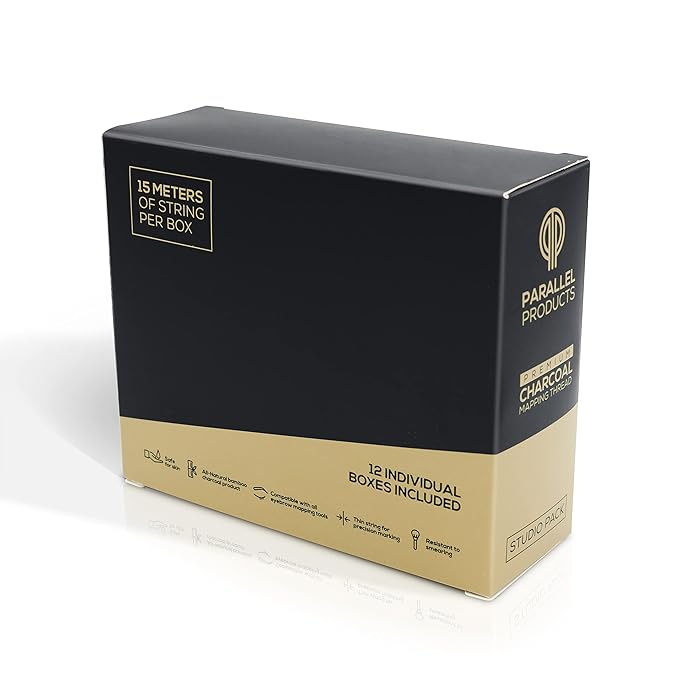 Parallel Products - Premium Eyebrow Mapping String for Microblading - Pre-Inked - 1 mm Charcoal Thread - Essential Brow Microblading Supplies - 15 Meters per Box (12 Pack)