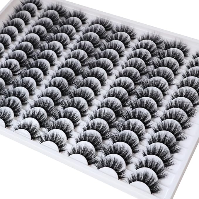 Azenlo False Eyelashes 48 Pairs Faux Mink Lashes 12-16mm Wispy Lashes 3D Fluffy Cat Eye Lashes Pack Bulk Wholesale Strip Lashes(style 48-032)