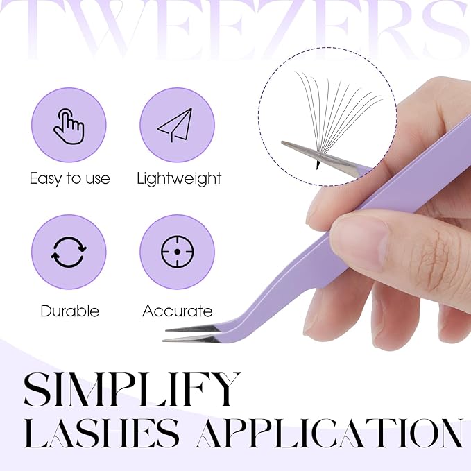 Professional Eyelash Tweezers - Stainless Steel Lash Applicator Tool for False Eyelashes, Precision Fiber Volume Lash Tweezers Eyelid Tape & Extensions for Beginner by WENDY LASHES